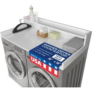 OfficeSimpli Large Washer Dryer Countertop with Shelf - 30 x 58 Inch - Made in USA Laundry Countertop Over Washer and Dryer with Non-Slip Pads, Storage Shelf, Laundry Topper Organizer, Gracier White