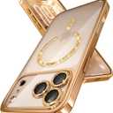 Magnetic for iPhone 17 Pro Case with Glitter Integrated Lens Protection, [Glossy Bumper & Shiny Magnetic Ring] [Compatible with Magsafe] Cute Women Protective Case for iPhone 17 Pro Desert Titanium