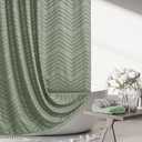Siiluminisoy Extra Long Sage Green Boho Shower Curtain with Tassel, Woven Fabric 96 in Shower Curtain, Tufted Chevron Striped, 72 x 96, Modern Chic Textured Minimalist Bathroom Shower