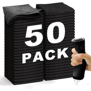 Microfiber Cleaning Cloth-50Pcs (13x13 inch) Ultra Soft Highly Absorbent Rags for Cleaning, Reusable and Lint Free Towels for Housekeeping-Machine Wash (Black)