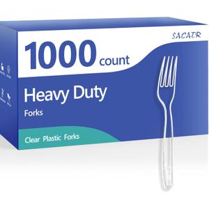 SACATR 1000 Count Plastic Forks Heavy Duty, Plastic Silverware Clear Forks, Premium Disposable Forks Bulk, BPA-Free, Heat Resistant, Suitable for Parties, Events and Everyday Use