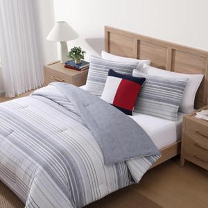 Tommy Hilfiger - Full/Queen Comforter Set, Cotton Textured Bedding with Matching Shams, Medium Weight Bed Set, Oeko-TEX Certified (Bold Stripe Grey)