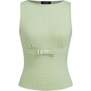 CIDER Gingham Tops for Women Plaid Going Out Tops Sleeveless Cute Tank Bow Summer Shirt (Green, M)