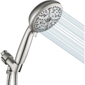 Handheld Shower Head 10 Mode Shower Heads High Pressure Shower Head Handheld with Brass Swivel Ball Bracket Showerheads & Handheld Showers Brush Nickel