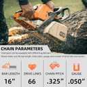 4 Pack 16 Inch Chainsaw Chain for Husqvarna .325" Pitch .050" Gauge 66 Drive Links, Fits Husqvarna 435, 430, Replacement 50184 08-66, 591095766, H23-66 and More