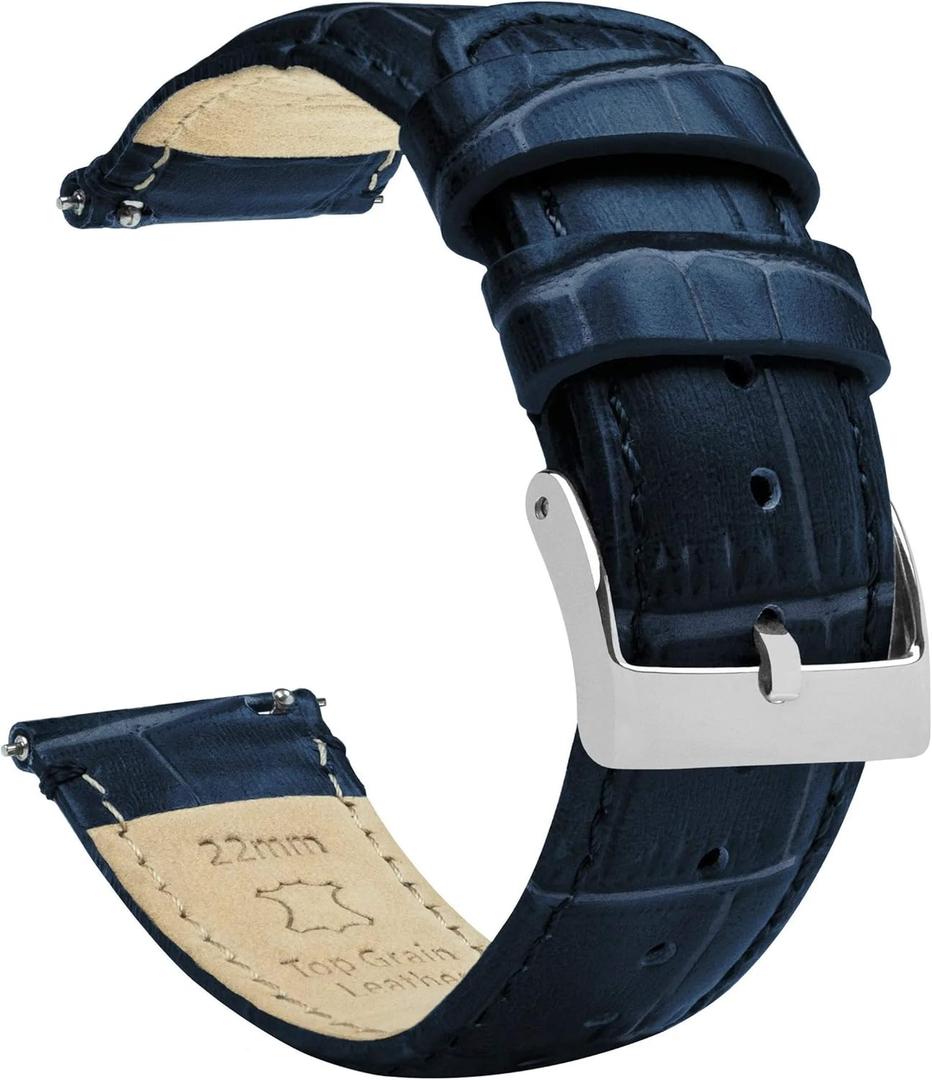 12mm Navy Blue - BARTON Alligator Grain - Quick Release Leather Watch Bands