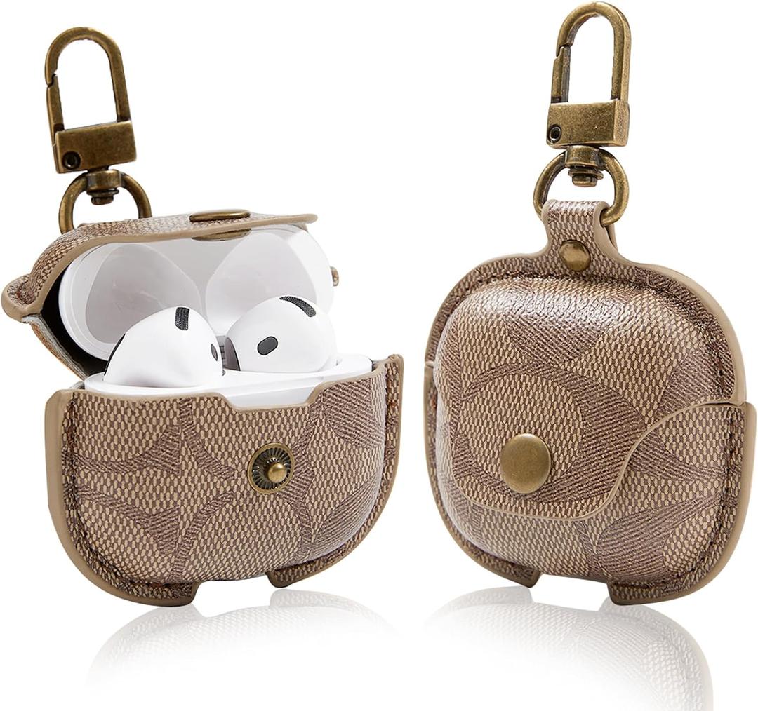 for AirPods 4 Case 2024, Full-Body Protective AirPods 4th Case Cover for Women Men Compatible with AirPods 4th Wireless Charging Case with Keychain-Brown