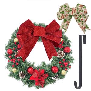 Christmas Wreaths for Windows, Christmas Door Wreath with Pine Cones, Ball Ornaments, Red Berries, and 2 Premium Bows, Great Xmas Decor for Front Door, Indoor and Outdoor, 18 inches