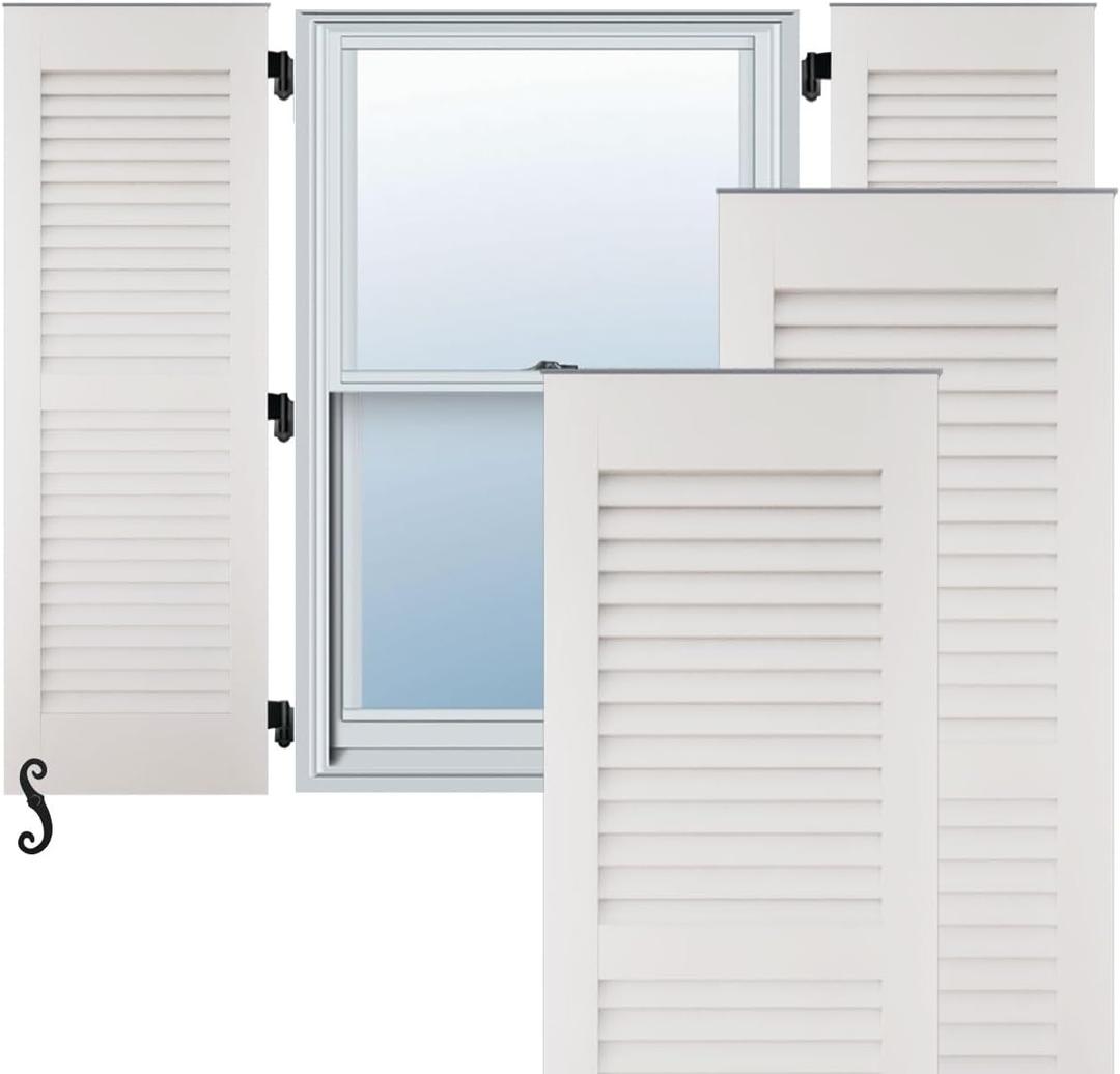 18"W x 39"H Americraft Two Equal Louver Exterior Real Wood Shutters (Per Pair), White
