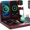 Nightstand Organizer with Dual Phone Wireless Charging Station for 2 iPhone,Apple Watch and Airpods,Bamboo Phone Docking Station,Gifts for Men Dad Husband