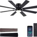 Black Ceiling Fan with Light and Remote/APP Control, 52in Flush Mount Fan Light with 8 Blades, Reversible and LED Dimmable, Indoor Outdoor Light Fixture for Bedroom, Covered Patios
