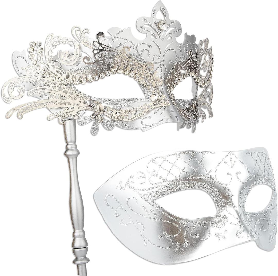 Hoshin Masquerade Mask for Couple, Mardi Gras Deecorations Venetian Masks with Stick for Womens