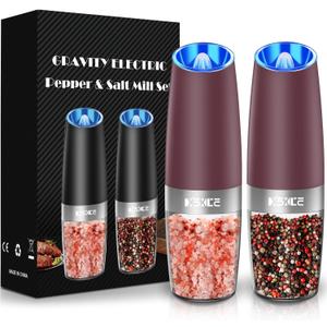 XinXu Gravity Electric Pepper Grinder, Salt or Pepper Mills & Adjustable Coarseness, with LED Light, One Hand Automatic Operation -Set/RoseRed