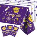 Graduation Tablecloth Party Decorations 2025, 3 Pack Purple Large Size 54"x108" Congrats Grad Disposable Rectangle Table Covers Plastic Table Cloth for College High School Class of 2025 Party Supplies