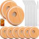 8 Pack Bamboo Lids For Glass Cups,Cymuber Reusable Wooden Lids for Glass Cups,Fit for 2.36 inch/60mm Internal Diameter Airtight Regular Mouth with Canning Lids for Drinking jars, Beer Glasses,Soda Can