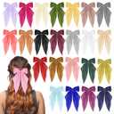 SHENLIU 24 Pack Oversized Satin Hair Bows for Women, Multi Colors Silky Big Bow Clips with Long Tail Ribbons, Large Knot Barrettes Hair Accessories for Girls Holiday Gifts