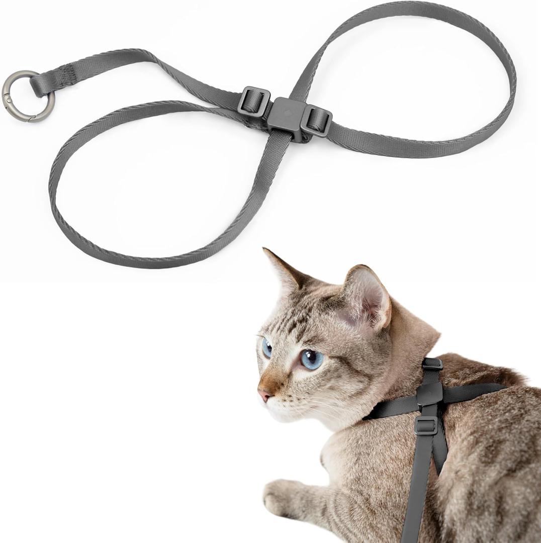 Cat Harness, IDA Awarding, Escape-Proof Anti-Choking Harness Nylon & Lightweight Anodized Aluminum Training Harness Adjustable for Cats Outdoor Walking (Space Gray, S (27.5 inch))