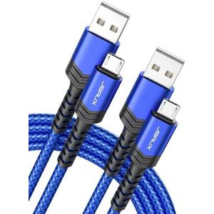 JSAUX Micro USB Cable for Android, (2-Pack 6.6FT+10FT) Micro USB Android Charger Cable Nylon Braided Cord Compatible with Galaxy S7 S6 J7 Edge Note 5, Kindle. MP3 and More-Blue