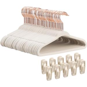 Tonswachic 50-Pack 11 Inch Baby Closet Hangers with 10 Clips - Soft Velvet Non-Slip Hangers for Infant & Toddler Clothes (Beige)