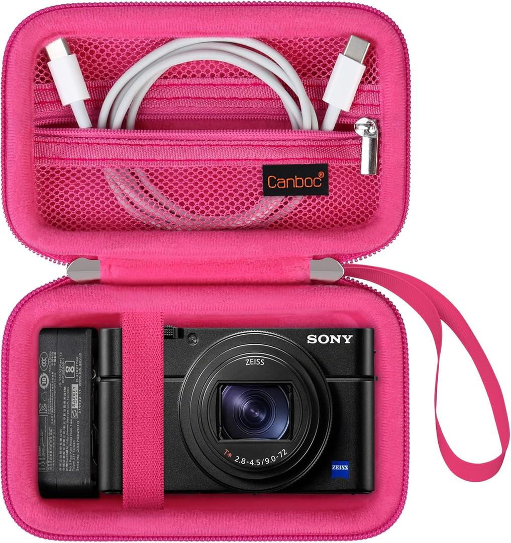 Canboc Carrying Case for Sony RX100 VII/VI/V/IV/III Compact Digital Camera, Point and Shoot Vlogging Camera Bag, Zipper Mesh Pocket fits USB Cable, Batteries, Rose red