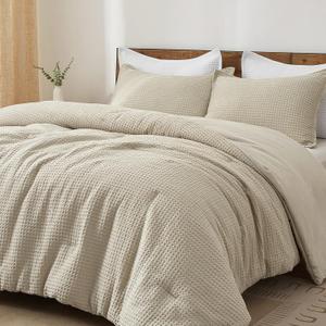 PHF Ultra Soft Waffle Weave Comforter Set King Size, 3 Pieces Lightweight Breathable Comfy Bedding Set for All Season, Comfy Textured 1 Comforter with 2 Pillow Shams, Linen