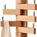 Swivel Coat Rack for Wall, Oak Wood Coat Hooks Wall Hooks with 5 Swivel Foldable Arms, Entryway Shelf for Bedroom, Entryway, Living Room, Bathroom,Office, Classroom, Heavy Duty (Natural)