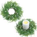 2 Pcs Christmas Cedar Candle Rings Wreaths 4 Inch Juniper Berry Candle Rings for Pillar Artificial Candleholder for Christmas Table Centerpiece Home Decor