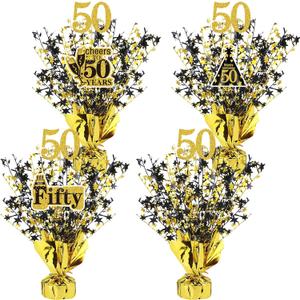 Tatuo 4 Pcs Metallic Foil Spray Centerpiece Happy 30th 40th 50th 60th Years Centerpiece Table Decorations for Black and Gold Birthday Anniversary Wedding Party Table Decor(50th Birthday)