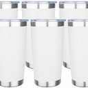 20oz Tumbler with Lid Stainless Steel Insulated Tumblers Travel Coffee Tumbler Bulk Double Wall Vacuum Insulated Water Cup Christmas Gifts for Women Men Her Him Home Office (White, 6pack)