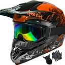 Dirt Bike Helmets Youth Motocross, Motorcycle, BMX, ATV, Off-Road, Four Wheeler, Adult Moutain Bike Helmets Dot Approved (Goggles Gloves Faceshield) (Orange, X-Large)