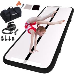 DOBESTS Inflatable Air Gymnastics Mat Tumbling Mat Tumble Track Gymnastics Training for Kids Home 6.6 feet 10 feet 13feet 16feet 20feet 4/8inch Thick for Cheerleading Dance Yoga Cheer Water With Pump (Black)