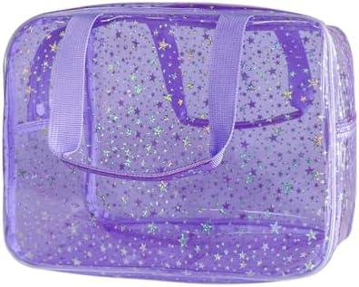 TotePrint 12”X5“X8” Portable 8L Purple Clear Makeup Bag Twinkle Star Toiletry Bag Waterproof Cosmetic Bag With Zipper & Handle for Concert Sports Events Travel Commuting Beach Essential