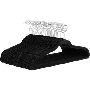 Slim Velvet Non-Slip Space Saving Suit Clothes Hangers, Closet Organizer, Black, 50-Pack