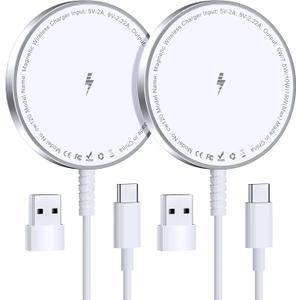 For MagSafe Charger: Magnetic Wireless Charging Pad for iPhone 17 16 15 14 13 12 Series & AirPods 4-2 Pro, Strong Magnet, Aluminum Alloy, USB-C/A Ports, Ultra-Thin & Portable, Ideal for Desk & Bedside (White)