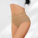 Voenxe Cotton Underwear for Women, High Waisted Ladies Panties, Breathable Soft Full Coverage Briefs,  Comfy Underpants,4 Pack (Beige, M)