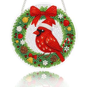Eiflow Glass Diamond Art Hanging Kit for Adults Christmas, DIY Diamonds Painting Door Hanger Board Kit, 6x6inch Special Crystal Diamond Art Painting Pendant Ornament (Cardinal)