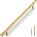 OOGRISUN 2-Pack Solid Brass Cabinet Pulls, Gold Long Drawer Handles,12-3/5 inch Hole Center for Large Kitchen Cabinets, Cupboard, Dresser, Wardrobe Closet Door, Brushed Brass Finish