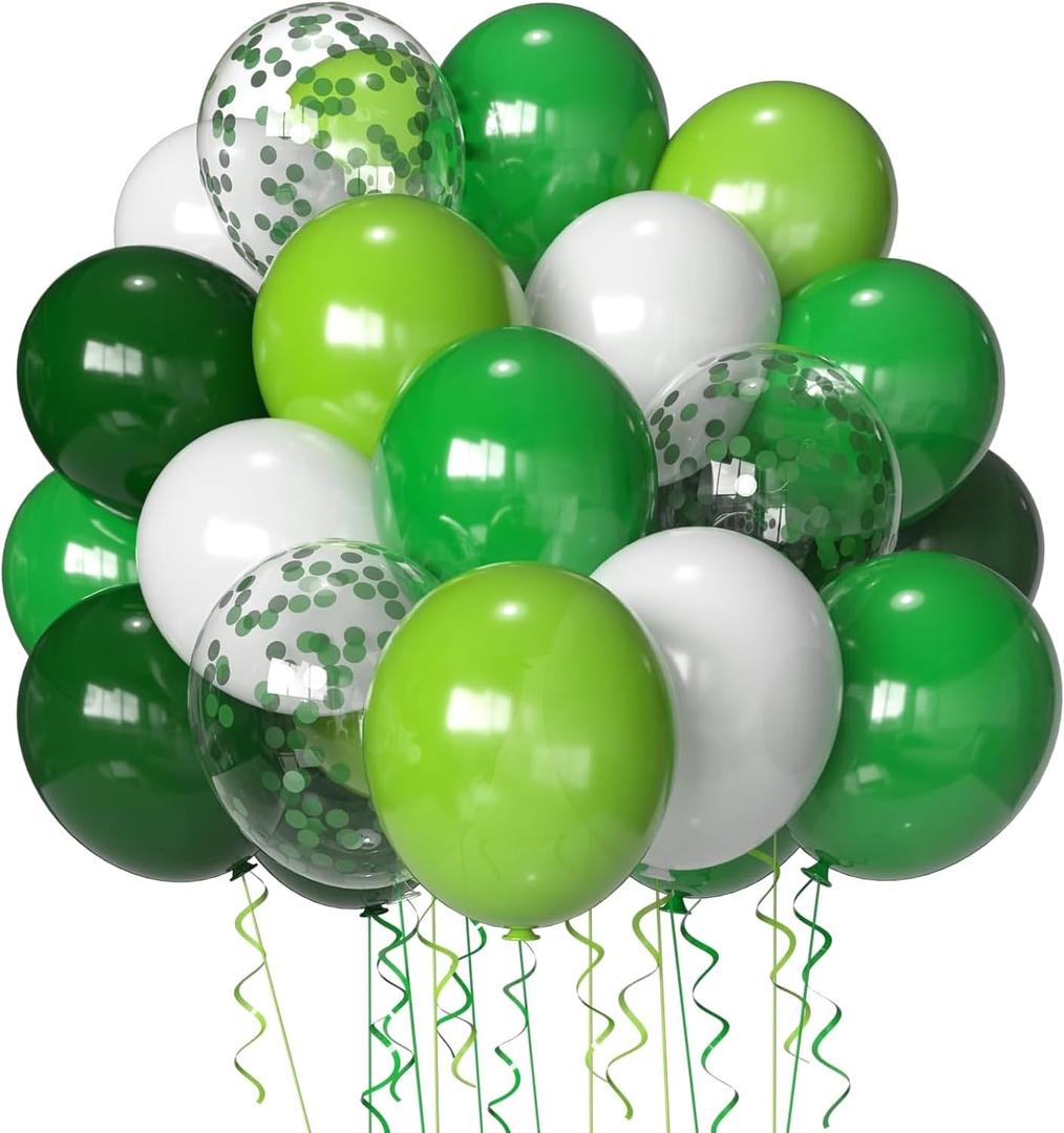 Green Balloons Dark Green Balloon Set, 50 Pcs 12 inch Different Shades Emerald Green Lime Green Confetti Latex Balloons For Jungle Safari Party Supplies St. Patrick's Day Decoration