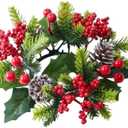 Christmas Candlestick Wreath Artificial Flowers Festive Candle Ring Centerpiece (P3)