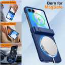 Oterkin Magnetic for Samsung Galaxy Z Flip 7 Case with [Built-in Screen Protector & Hinge Protection][Foldable Invisiable Stand] Military Grade Shockproof Full Body Protection Case for Galaxy Z Flip 7 (Pearl Blue)