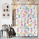 Easter Shower Curtains for Bathroom Easter Eggs Spring Stall Shower Curtain Set Waterproof Polyester Bathroom Curtains Floral Leaves Bathtub Decorations 72x72 Inch