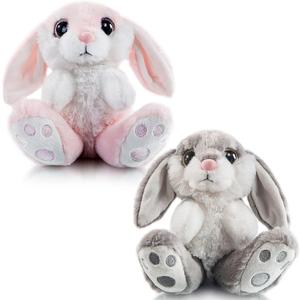 My OLi 2 Pack Easter Bunny Stuffed Animals 7 Inch Small Stuffed Bunny Soft Plush Rabbit Toys with Floppy Ears Bedtime Friend Soft Toy Easter Gifts for Kids Girls & Boys, Gray & Pink