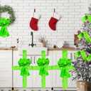 Christmas Cabinet Bows, Green Furry Ribbons, Holiday Door Decorations, Xmas Party Supplies (4, Green Fur)