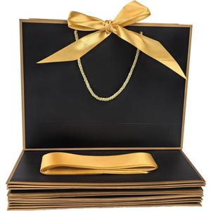 TKSBAG 12PCS Gift Bags Medium Size with Handles, 12.5 x 9.8 x 4.3 In Black Gold Thank You Bags with Bow Ribbon for Wedding, Birthday, bridesmaid, Groomsmen, Party Favors, Valentine