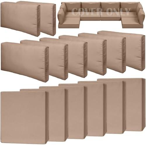 Cethytirko 14 Piece Outdoor Patio Waterproof Cushion Covers, Fits 6-Seat Wicker Rattan Sectional Couch Chair Furniture Cover Replacement Set - Fade-Resistant Patio Cushion Covers with Zipper