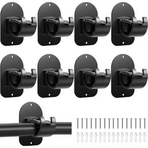 No Drill Curtain Rod Holder Hangers - Self Adhesive Hook - Upgrade Large Plastic Brackets - Renter Friendly Hanger (8PCS Black)