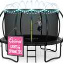 JoyBerri Trampoline Outdoor - Upsurge ASTM Certified Safe 14Ft  Recreational Trampoline for Kids and Adults. Anti-Rust Coating with Enclosure Net, Ladder, Sprinkler & LED Lights