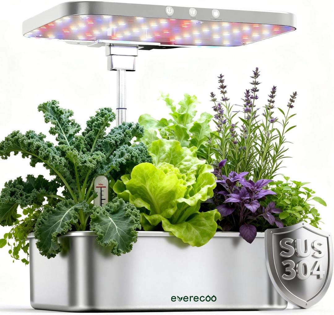 Stainless Steel Hydroponics Growing System Kits, Controlled Smart Indoor Garden with LED Grow Light Full Spectrum, 15 Pods Plant Germination Kit, with Quiet Pump,for Vegetables Herbs,Gardening Gifts (Silver)