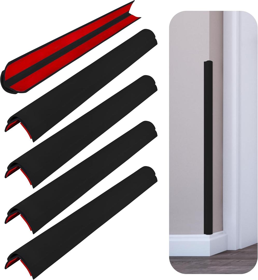 Rubber Bond Wall Corner Guard Edge Protector, 48 inch Heavy Duty Baby Proofing Corner Guards | Self-Adhesive Furniture Edge Strips for Home & Office (5, Black)