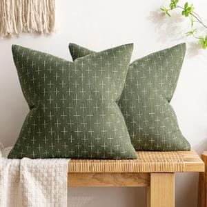 MIULEE Pack of 2 Decorative Vintage Burlap Linen Throw Pillow Covers Modern Farmhouse Pillowcase Rustic Woven Textured Cushion Cover for Sofa Couch Bed 18x18 Inch Olive Green